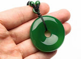Green Agate Happy Lucky Peace Circle Donut Pendant Necklace