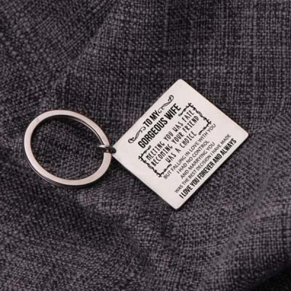 TO MY GORGEOUS WIFE Stainless Steel Couple Keychain Keyring Love Forever