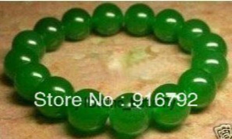 Green Stone Stretchy Bracelet 10mm Beads 7.5''