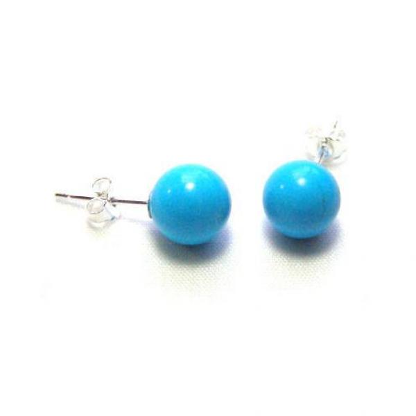 10mm Round Turquoise Earrings S925 Sterling Silver Stud Charming Lady Gift