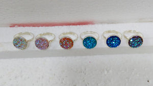 6 Colors 12mm Silver Druzy Rings - Boho Jewelry Promotion