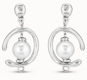 925 Silver Pearl Circle Pin Earrings