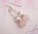 Rose Quartz Pearl Earrings 925 Sterling Silver Crystal Jewelry