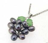 Freshwater Pearl Green Jadeite Grape Pendant Necklace