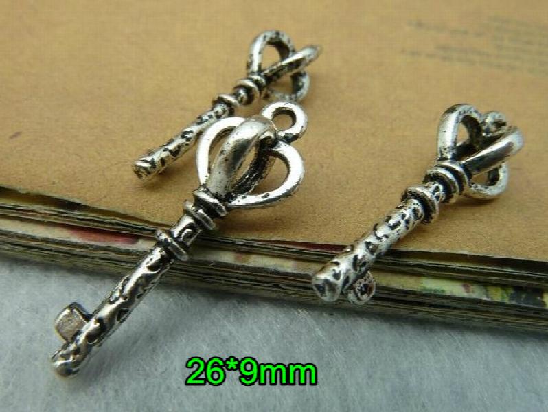 40pcs 3D Silver Crown Key Charms Pendant, Craft Supplies, Jewelry Findings