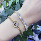 Stainless Steel Initial Letter Bracelet with Zircon Name, 4MM Beads, Gift
