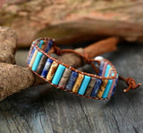Boho Tube Shape Natural Stones Leather Wrap Bracelet