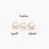 925 Silver Leaf Earrings Crystal Women Girls Gift Jewelry