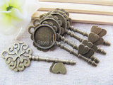 50pcs Filigree Heart Key Pendant Charm/Base Setting Tray 20mm Cabochon DIY