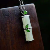 Natural Hetian Jade Bamboo Pendant Necklace for Girlfriend Birthday