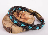 Bronze Braided Hemp & Leather Wristband Bracelet Cuff