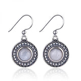 Round Moonstone Earrings 925 Sterling Silver Vintage Jewelry