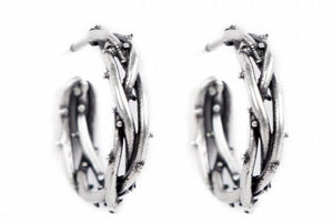 Real Antique 925 Sterling Silver Hoop Earrings Piercing Thorns Earring