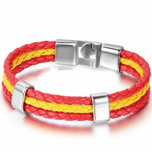 Stainless Steel Braided Flag Leather Bracelet Men S0233