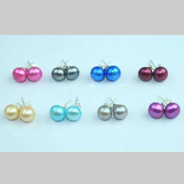 8 Pairs Mix Colors Freshwater Pearls S925 Sterling Silver Stud Earrings