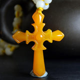 Chinese Green Jade Cross Pendant Necklace Hand-Carved Healing Amulet