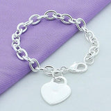 925 Silver Chain Link Bracelet Heart Jewelry