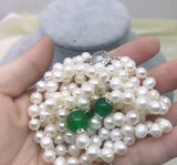 Natural Pearl 7-8mm 3 Row Necklace Jewelry Jaspers Beads Accessories