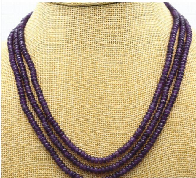 DYY+++818 3 Rows 2X4mm FACETED BEADS NECKLACE