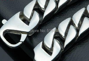 Stainless Steel Solid Link Chain Bracelet Men's High 15mm 8.66''