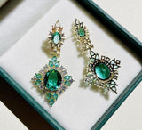 S925 Silver Needle Copper Plated 14K Petal Lake Green Emerald Earrings