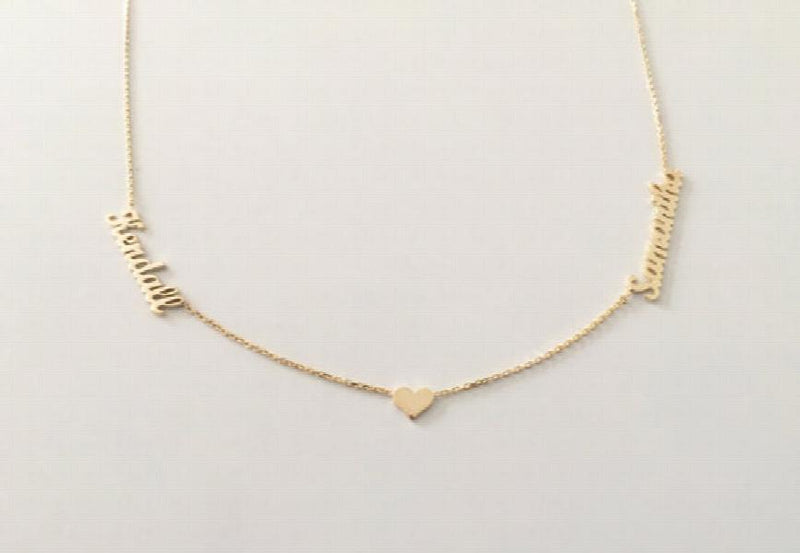 Personalized Couples Name Necklace with Heart Charm - Stainless Steel