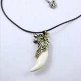 Tibetan Copper Alloy Inlay Real Fang Amulet Pendant Necklace