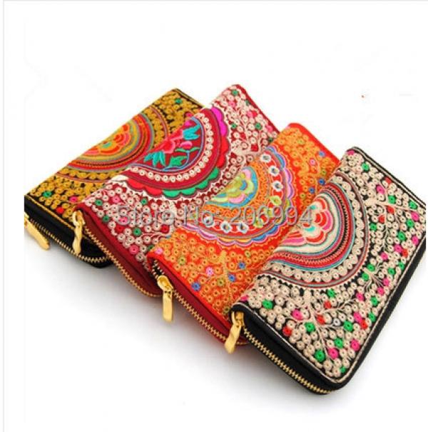 Chinese Folk Embroidery Wallet with Long Zipper