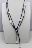 Dark Gray Leather Necklace With Freshwater Pearl 48 Inches