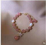 Zircon Flower Bracelet Strawberry Crystal Freshwater Pearl String Jewelry
