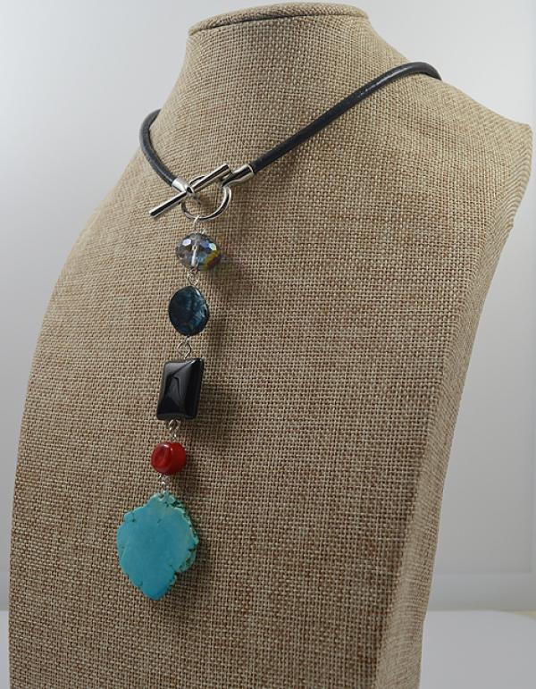 Multicolor Gemstone Pendant Necklace 10-30mm Agate Turquoise Crystal Coral