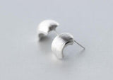925 Sterling Silver Matte Half Round Stud Earrings 10.5mm*14mm