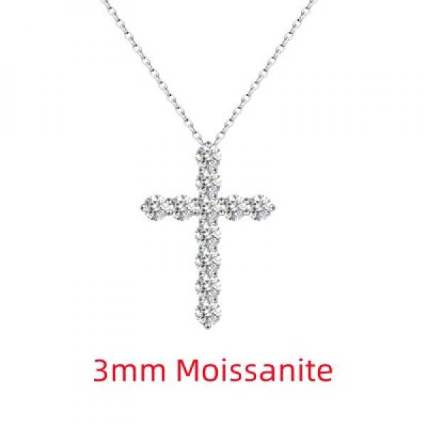 D Moissanite Cross Pendant Necklace 925 Sterling Silver Christian Diamond Chain