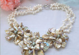 3 Row 18" Rice Pearl Shell Necklace