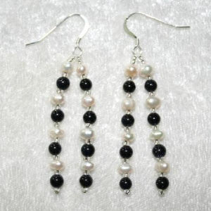 Dark Sandstone & Pearl Silver Earrings