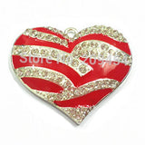 10pcs Silvery Heart Zebra-Stripe Rhinestone Pendants For Chunky Necklace