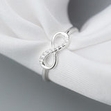 925 Silver Zircon Infinity Symbol Adjustable Ring Classic Fine Jewelry