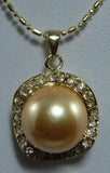 Yellow Shell Pearl Pendant Necklace with Crystal Accent