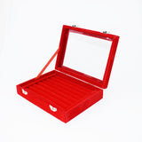 Velvet Ring Display Box Earring Organizer Jewelry Tray with Clear Glass Lid