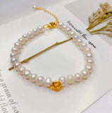24k Pure Rose Charms Pearl Bracelet Charm Bracelet Bracelet Femme Luxe Flower