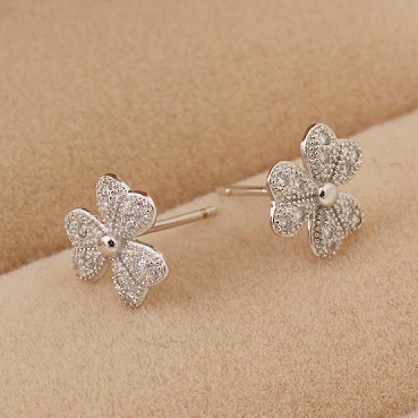 925 Silver Clover Zircon Earrings for Women Girls