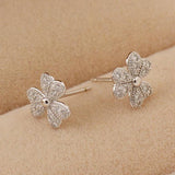 925 Silver Clover Zircon Earrings for Women Girls