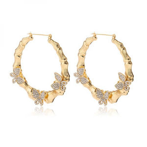 Butterfly Stainless Steel Diamond Hoops Earring