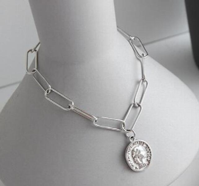 925 Link Chain Bracelet with Portrait Coin Pendant for Women