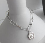 925 Link Chain Bracelet with Portrait Coin Pendant for Women