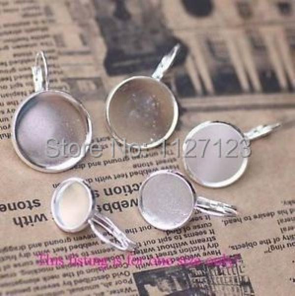 100PCS Silver Plate 12mm Round Earring Settings