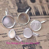 100PCS Silver Plate 12mm Round Earring Settings