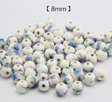 50 pcs Porcelain Beads, DIY Ceramic Loose Beads, Flower Pattern, Round Shape