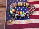 G55 Bronze Owl Pendant Hemp Leather Bracelet Cuff