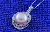 AAA+ 11-12mm Akoya Pink Purple Pearl Pendant Necklace in Box